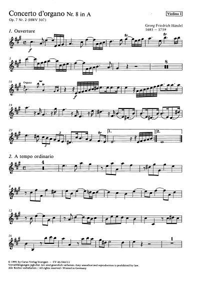 G.F. Haendel: Concerto d'organo Nr. 8 in A (Orgelkonzert Nr.