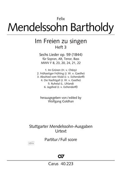 F. Mendelssohn Bartholdy: Im Freien zu singen (Heft 3) Op. 59 (1844)