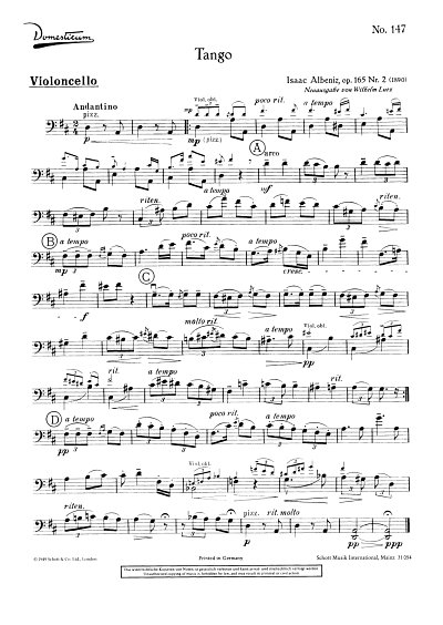 I. Albeniz: Tango Op 165/2 Salonorchester, Violoncello