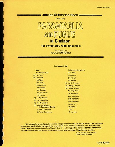 J.S. Bach: Passacaglia and Fugue in C Minor, Blaso (Pa+St)