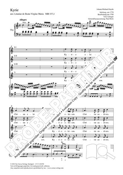 DL: M. Haydn: Kyrie C-Dur MH 157,1 (1770/1790) (Part.)