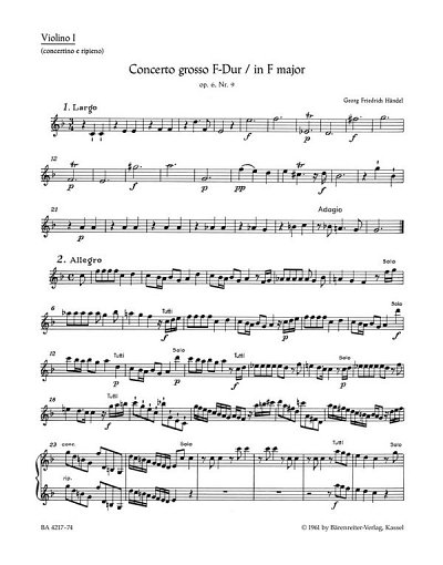 G.F. Händel: Concerto grosso F-Dur op. 6/9 HWV 327