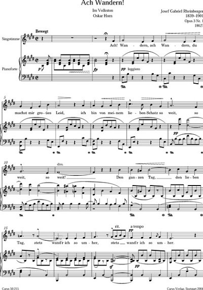 J. Rheinberger: Rheinberger: Lieder für Singstimme und Klavier (Gesamtausgabe, Bd. 15)