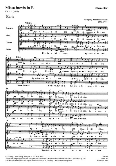 AQ: W.A. Mozart: Missa brevis in B KV 275 (272b) (1 (B-Ware)