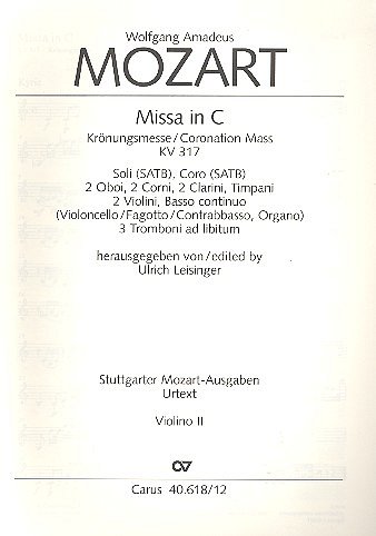 W.A. Mozart: Missa in C KV 317 (1779), 4GesGchOrch (Vl2)