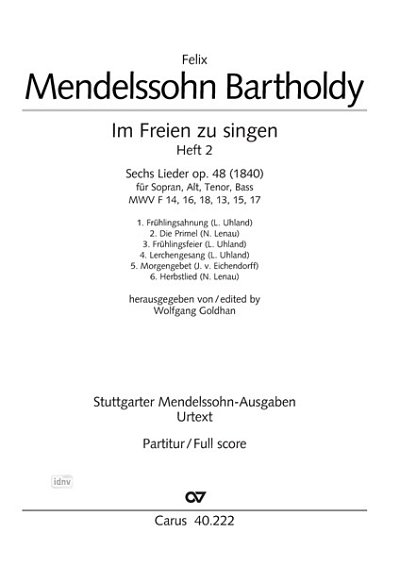 F. Mendelssohn Bartholdy: Im Freien zu singen (Heft 2) Op. 48 (1840)