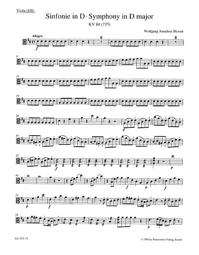W.A. Mozart: Sinfonie Nr. 11 D-Dur KV 84 (, Sinfo (Vla 1, 2)