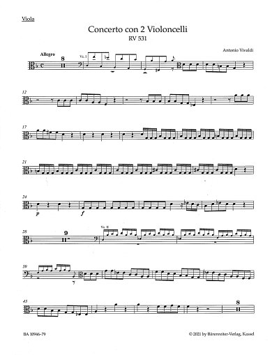 A. Vivaldi: Konzert g-Moll RV 531, 2VcStrBc (Vla)