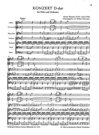A. Stamitz: Flötenkonzert D-Dur, FlOrch (Part.)