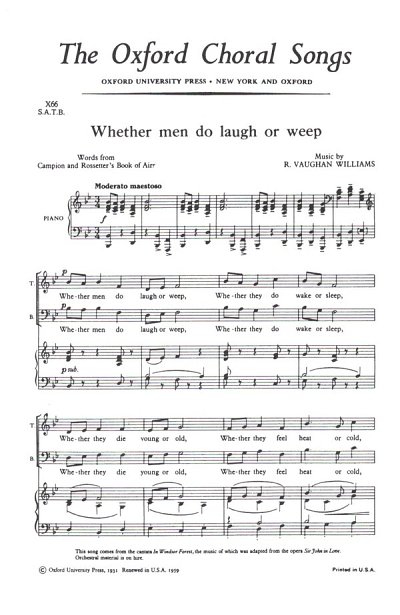 R. Vaughan Williams: Whether Men Do Laugh Or Weep, Ch (Chpa)