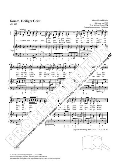 DL: M. Haydn: Komm, Heiliger Geist F-Dur MH 685 , FchOrg (Pa