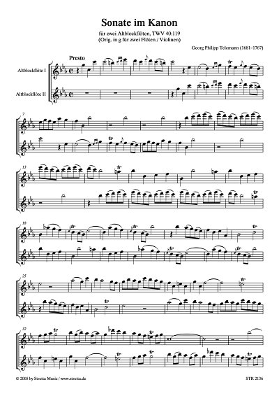 DL: G.P. Telemann: Sonate im Kanon nach TWV 40:119 / fuer zw