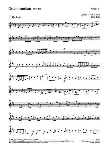 J.S. Bach: Osteroratorium D-Dur BWV 249, 4GesGchOrcBc (Vl2)