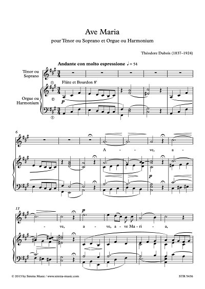 DL: T. Dubois: Ave Maria pour Tenor ou Soprano et Orgue ou H