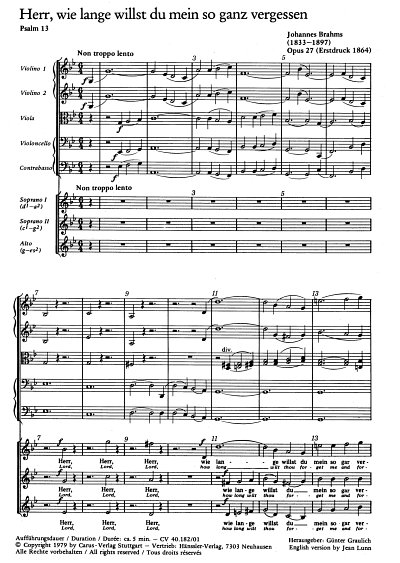 J. Brahms: Der 13. Psalm op. 27; Herr, wie lange willst du m