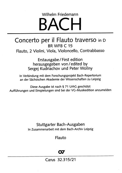 W.F. Bach: Flötenkonzert in D D-Dur Fk 15c (BR WFB C 15)