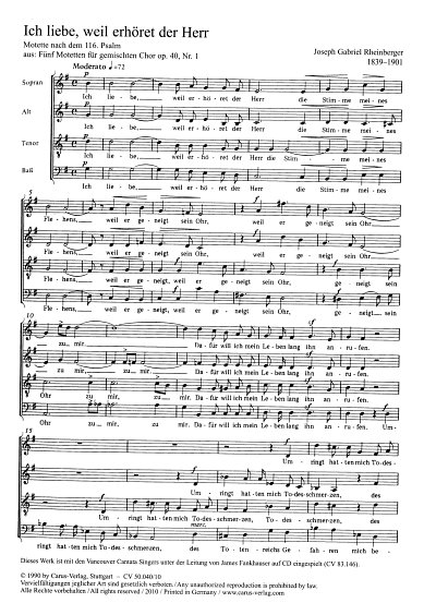 J. Rheinberger: Ich liebe, weil erhöret der Herr G-Dur op. 40, 1 (1864)