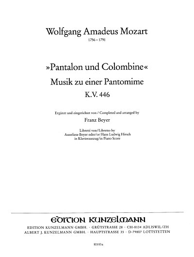 W.A. Mozart: Pantalon Und Columbine Kv 446