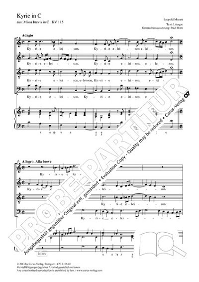 DL: L. Mozart: Kyrie in C F-Dur KV 115, Gch4Bc (Part.)