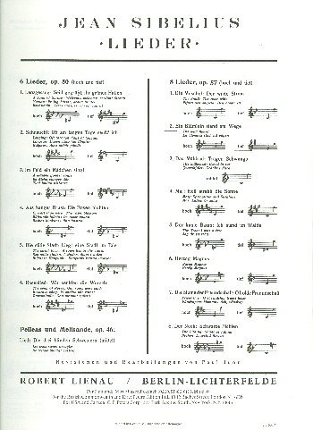 J. Sibelius: Acht Lieder op. 57 , GesTiKlav