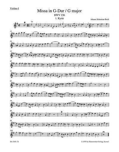 J.S. Bach: Missa in G-Dur BWV 236, 4GesGchOrch (Vl1)