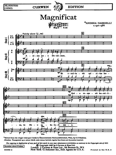 A. Gabrieli: Magnificat For Three Choruses SATB TTBB SSAA