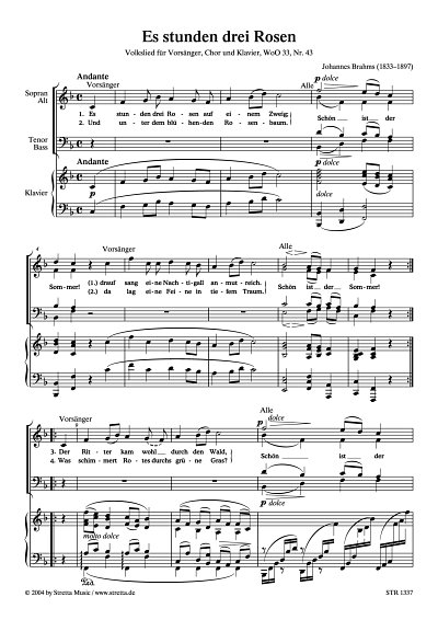 DL: J. Brahms: Es stunden drei Rosen Volkslied, WoO 33, Nr. 