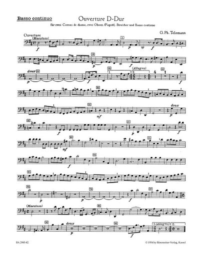 G.P. Telemann: Ouverture für zwei Cornes de chasse, zwei Oboen (Fagotte), Streicher und Basso continuo D-Dur TWV 55:D21