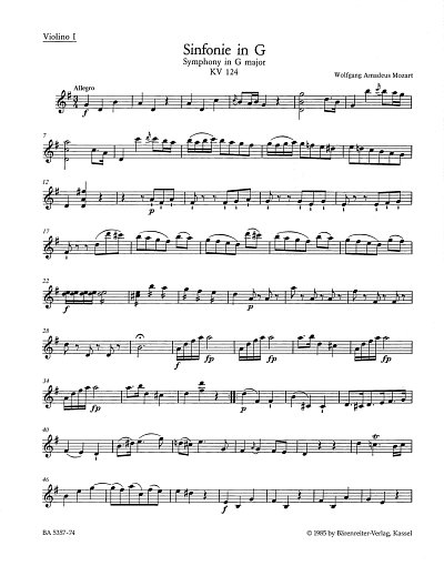 W.A. Mozart: Sinfonie Nr. 15 G-Dur KV 124, Sinfo (Vl1)