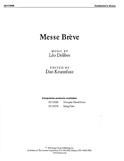 L. Delibes: Messe Brève, Sinfo (Part.)