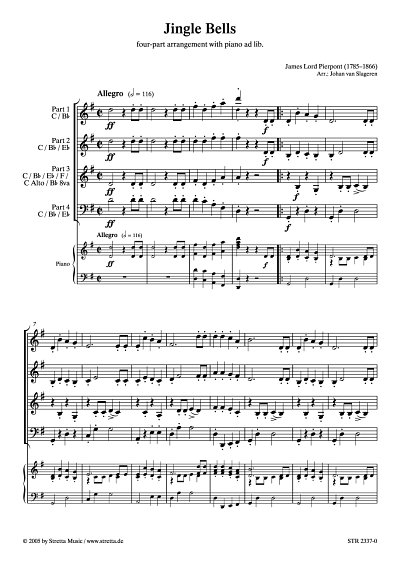 DL: J.L. Pierpont: Jingle Bells, Varens;Klav (Pa+St)