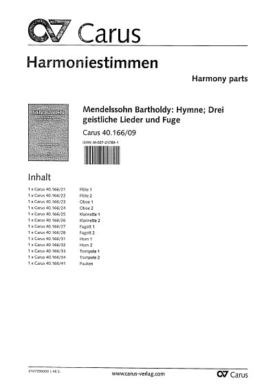 F. Mendelssohn Bartholdy: Mendelssohn: Hymne; Drei geistliche Lieder und Fuge