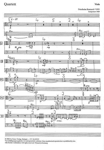 F. Rentzsch: Quartett für Klarinette, Violine, Viola und Kontrabass (1989)