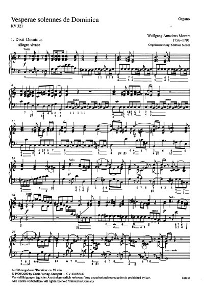 W.A. Mozart: Vesperae solennes de Domini, 4GesGchOrcBc (Org)