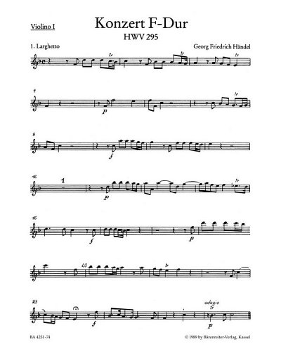G.F. Händel: Konzert F-Dur HWV 295, OrgmOrch (Vl1)