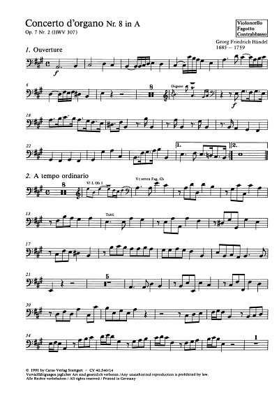 G.F. Händel: Concerto dorgano Nr. 8 in A (Orgelkonzert Nr. 8) HWV 307 op. 7, 2