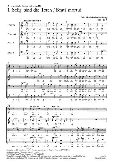 F. Mendelssohn Bartholdy: Zwei geistliche Männerchöre