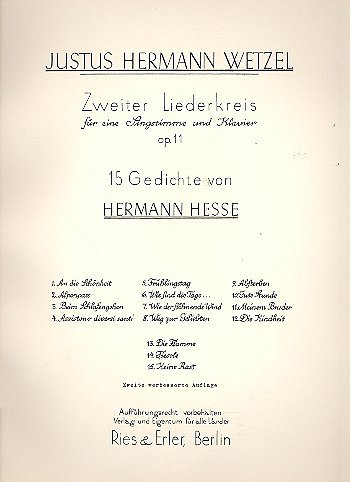 Wetzel Justus Hermann: Zweiter Liederkreis Op 11