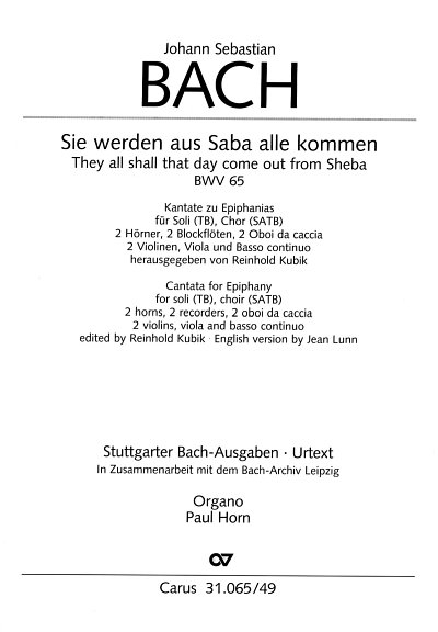 J.S. Bach: Sie werden aus Saba alle komm, 2GsGchOrchBc (Org)