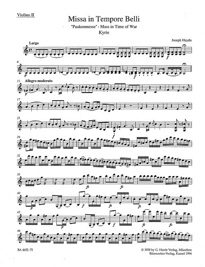 J. Haydn: Missa in Tempore Belli, 4GesGchOrchO (Vl2)