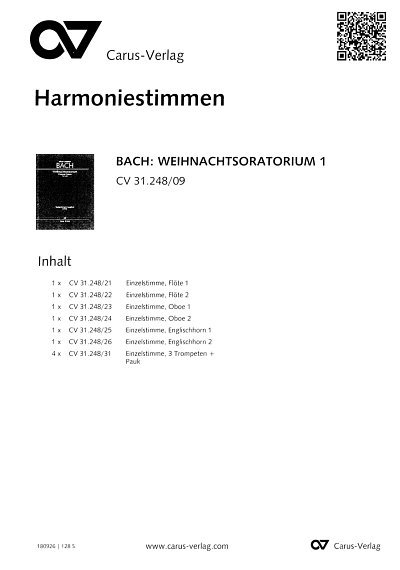 J.S. Bach: Weihnachtsoratorium BWV 248, 5GsGch4OrBc (HARM)
