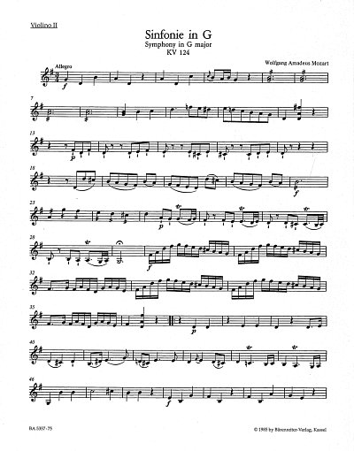 W.A. Mozart: Sinfonie Nr. 15 G-Dur KV 124, Sinfo (Vl2)