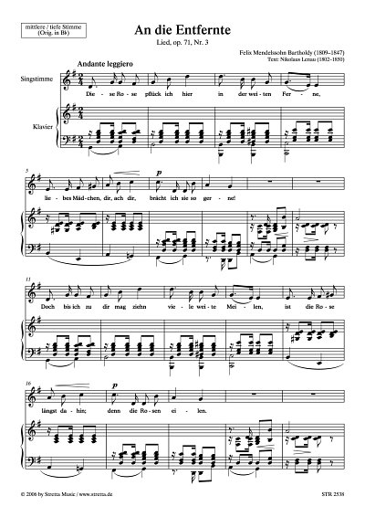 DL: F. Mendelssohn Bartholdy: An die Entfernte Lied, op. 71,