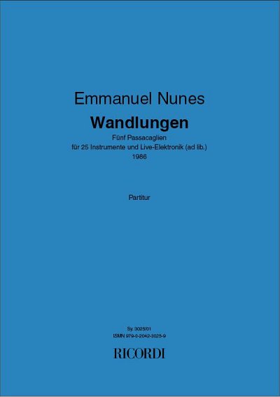 N. Emmanuel: Wandlungen - 5 Passacaglien, Kamens (Part.)