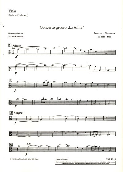 F.S. Geminiani: Concerto grosso, StroBc (Vla)