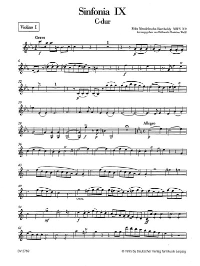 F. Mendelssohn Barth: Sinfonia IX C-Dur, Stro (Vl1)