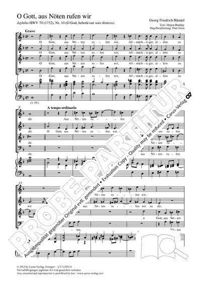DL: G.F. Händel: O Gott, aus Nöten rufen wir d-M, GchOrg (Pa