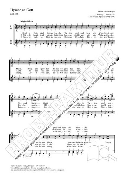 DL: M. Haydn: Hymne an Gott G-Dur MH 588 (1795), GCh4 (Part.