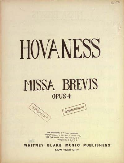 A. Hovhaness: Missa Brevis Op 4