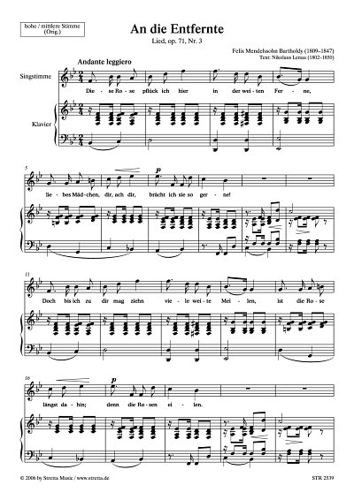 DL: F. Mendelssohn Bartholdy: An die Entfernte Lied, op. 71,